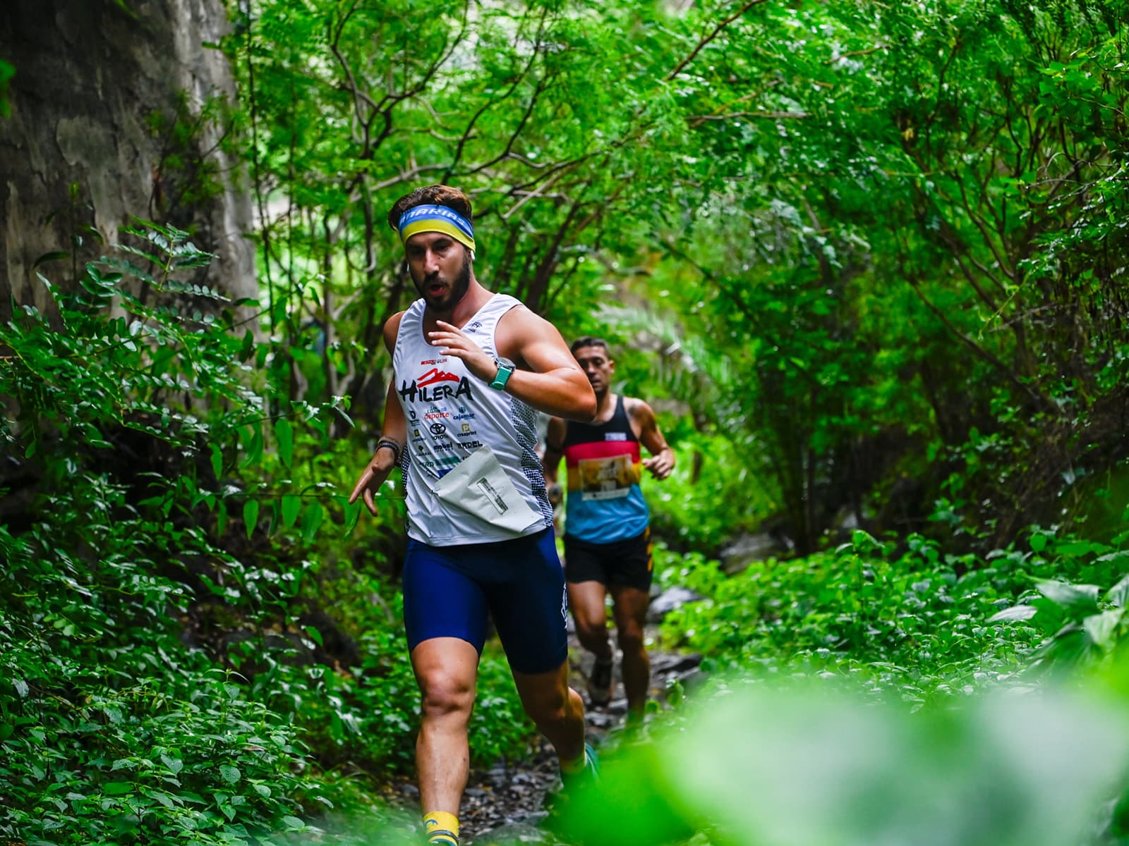 Hombre corriendo en la naturaleza en la carrera Trail Pino Santo
